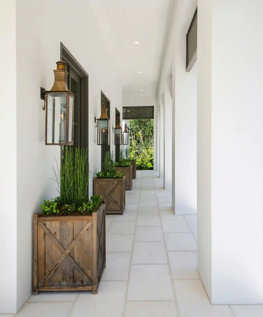 exterior hallway with sandstone tiles